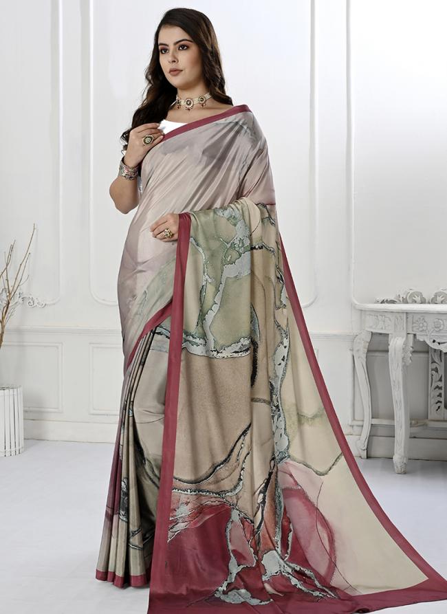 Crepe Soft Silk Beige Traditional Wear Printed Saree